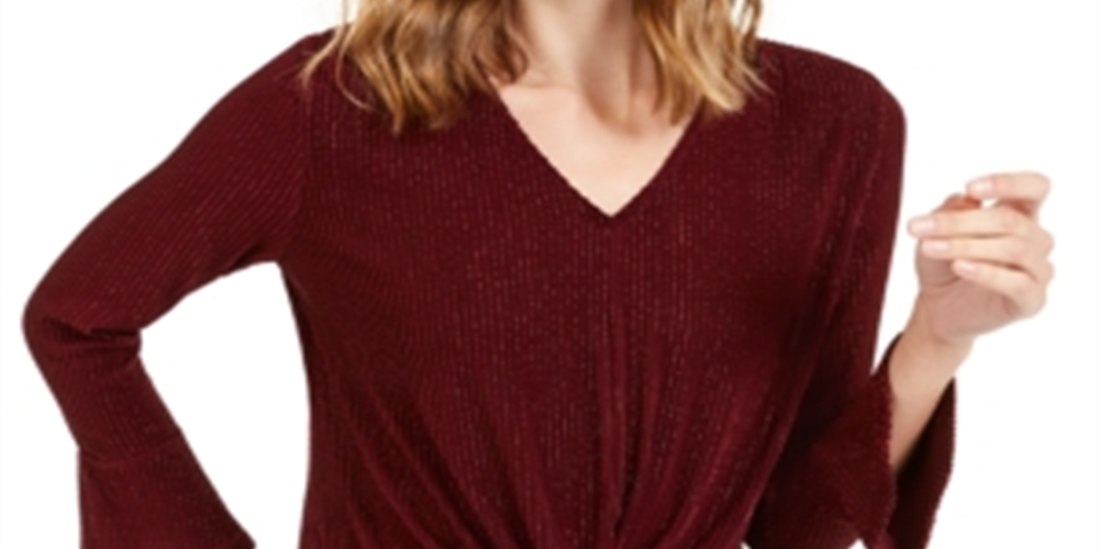Alfani Women's Metallic Striped Knot Front Top Red Size Petite Medium