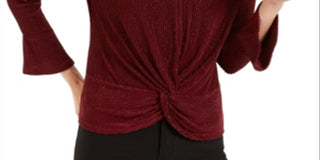 Alfani Women's Metallic Striped Knot Front Top Red Size Petite Medium