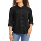 Charter Club Women's Solid Button up Shirt Black Size Petite L