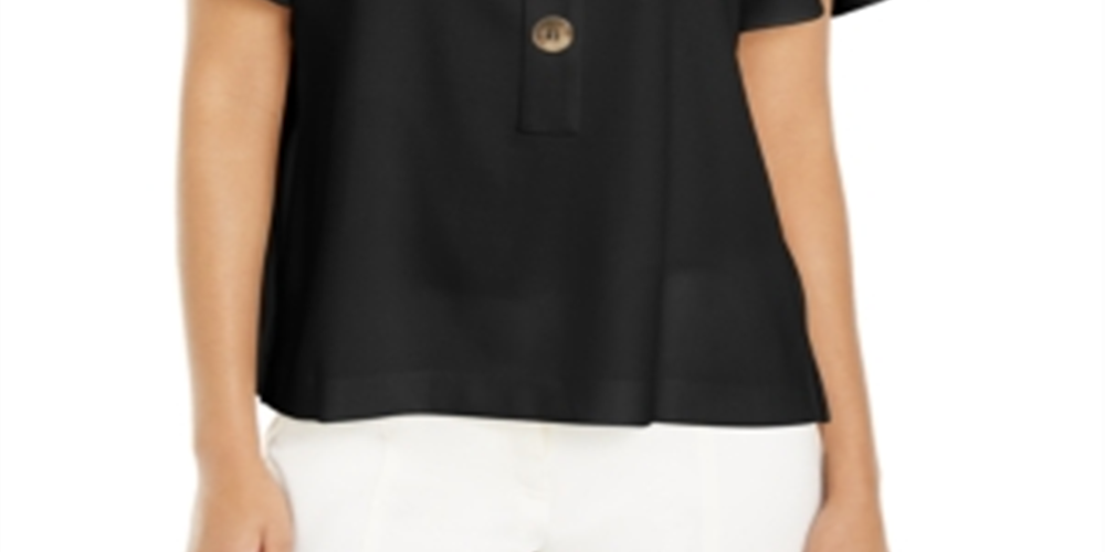 Alfani Women's Button Front Flutter Sleeve Top Black Size Petite L