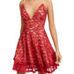 Emerald Sundae Junior's Glitter Lace Racerback Dress Red Size XX-Small
