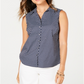Charter Club Women's Sailboat Print Shirt Blue Size 10 Petite