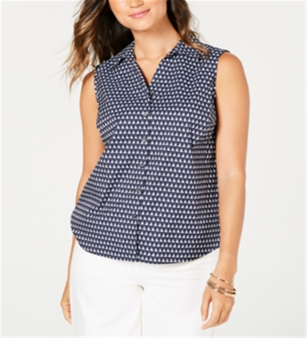Charter Club Women's Sailboat Print Shirt Blue Size 10 Petite