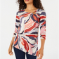 JM Collection Women's Printed Asymmetrical Top Red Multi Size Petite S