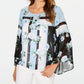 Alfani Womens Floral Bell Sleeve Cowl Neck Top Blue Petite Small