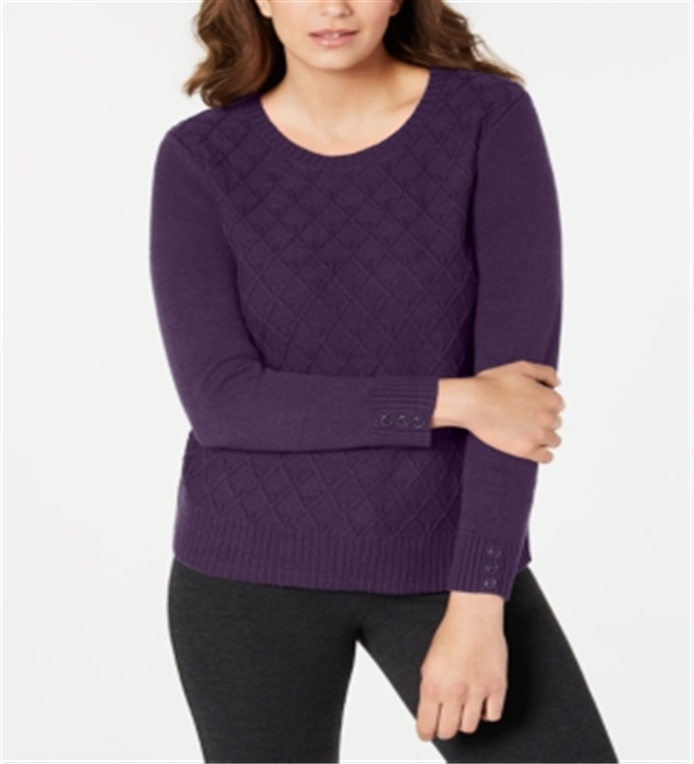 Karen Scott Women's Diamond Cable Knit Sweater Purple Size Small