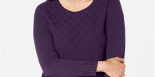 Karen Scott Women's Diamond Cable Knit Sweater Purple Size Small