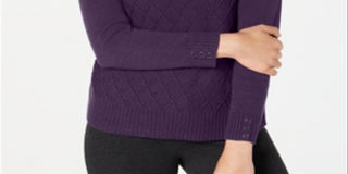 Karen Scott Women's Diamond Cable Knit Sweater Purple Size Small