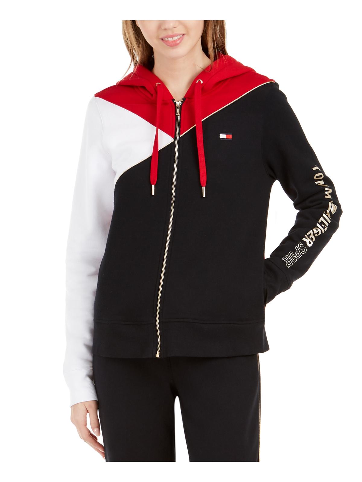 Tommy Hilfiger Women's Sport Colorblocked Zip up Hooded Sweatshirt Black Size Medium