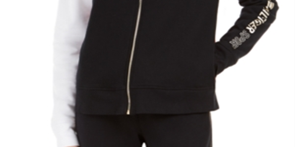 Tommy Hilfiger Women's Sport Colorblocked Zip up Hooded Sweatshirt Black Size Medium