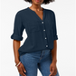 Charter Club Women's Split Neck Utility Shirt Blue Petite Small