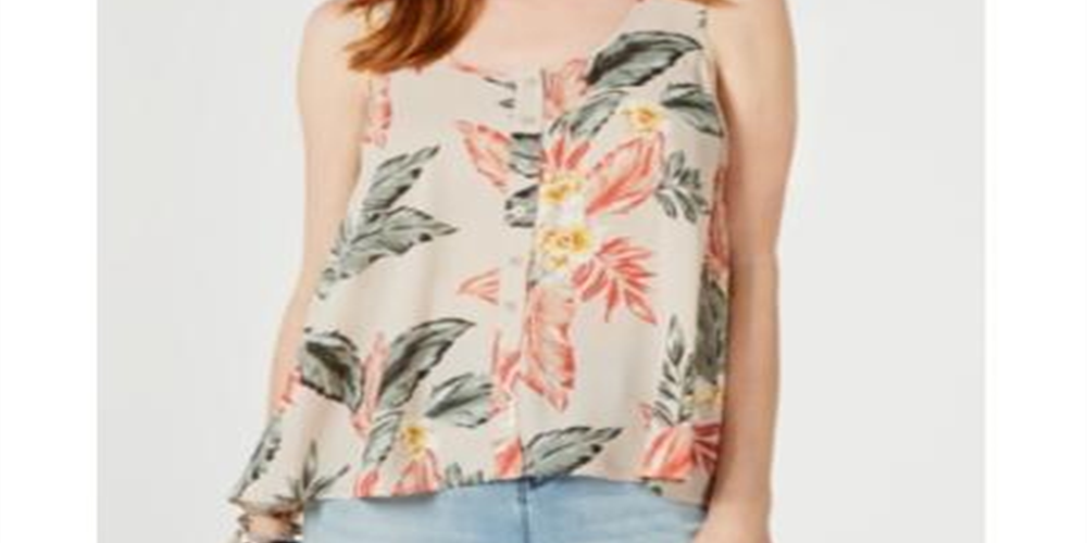 Style & Co Women's Printed Sleeveless High Low Swing Top Blush Blooms Size Petite S
