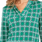 Charter Club Women's Printed 3/4 Sleeve Top Green Petite Medium