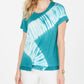 Style & Co Women's Turquoise Short Sleeve Top Black Multi Size X-Large