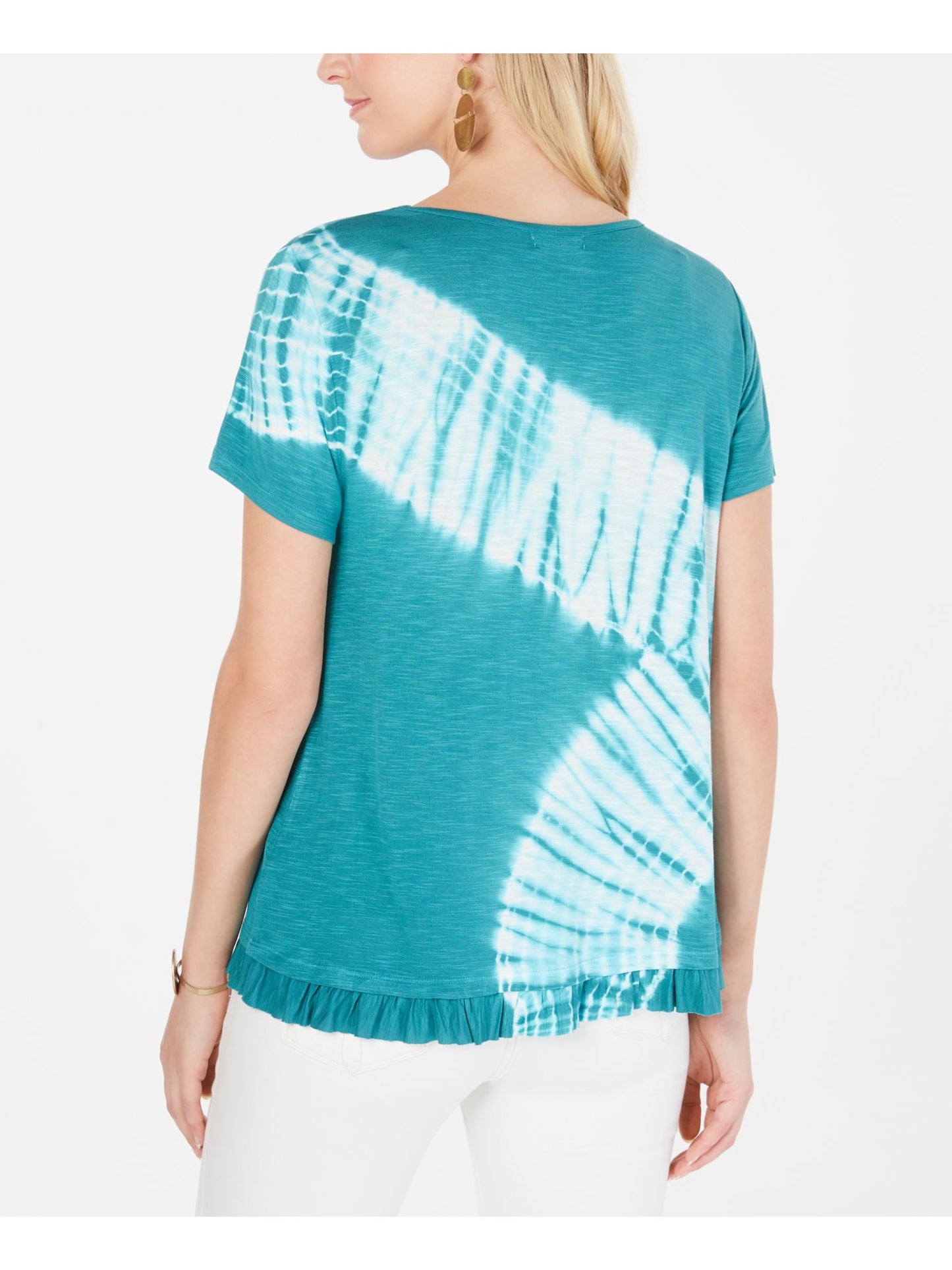 Style & Co Women's Turquoise Short Sleeve Top Black Multi Size X-Large