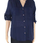 Charter Club Women's Split Neck Utility Shirt Blue Size Petite L