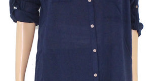 Charter Club Women's Split Neck Utility Shirt Blue Size Petite L