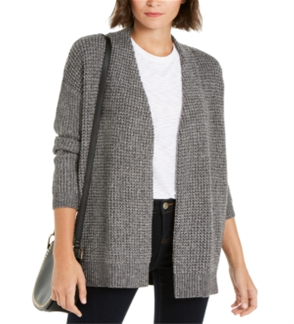INC International Concepts Women's Waffle Stitch Cozy Cardigan Sweater Gray Size Medium