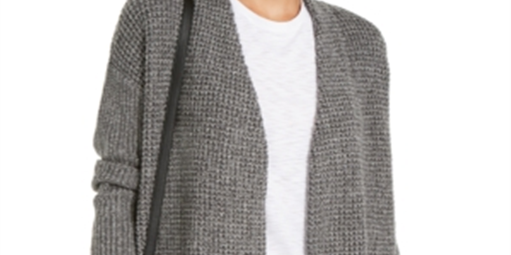 INC International Concepts Women's Waffle Stitch Cozy Cardigan Sweater Gray Size Medium