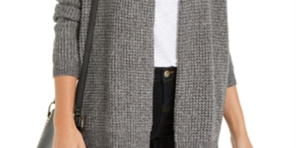 INC International Concepts Women's Waffle Stitch Cozy Cardigan Sweater Gray Size Medium