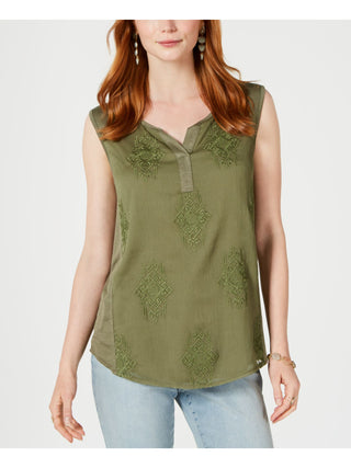 Style & Co Women's Embroidered Sleeveless Tank Top Green Size Large