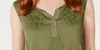 Style & Co Women's Embroidered Sleeveless Tank Top Green Size Large