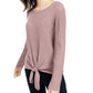 INC International Concepts Women's Textured Tie Long Sleeve Jewel Neck Blouse Pink Size Medium