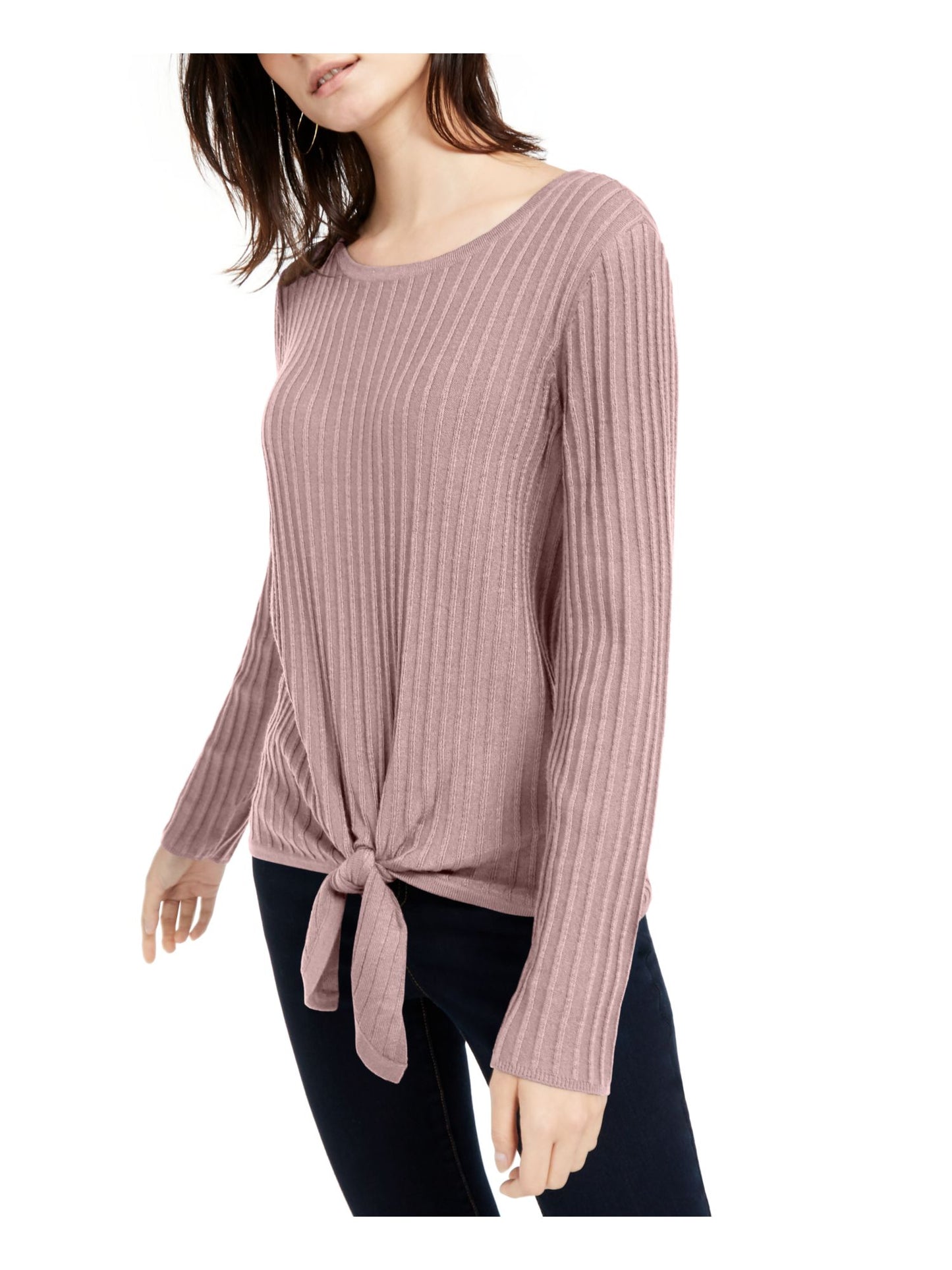 INC International Concepts Women's Textured Tie Long Sleeve Jewel Neck Blouse Pink Size Medium