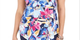 JM Collection Women's Printed Cold Shoulder Top Blue Size X-Small