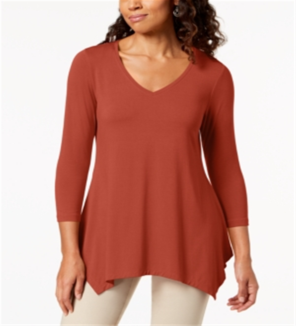 JM Collection Women's V Neck Handkerchief Hem Top Red Size Medium