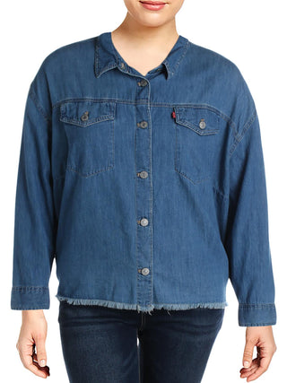 Levi's Women's Long Sleeve Collared Button up Top Blue Size 1X