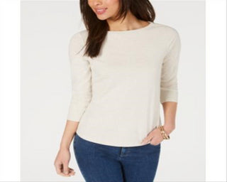 Charter Club Women's Pima Cotton Button Shoulder Top Oat Size Petite S/M