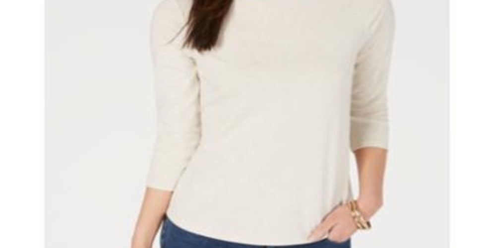 Charter Club Women's Pima Cotton Button Shoulder Top Oat Size Petite S/M