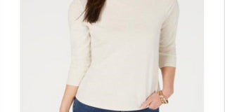 Charter Club Women's Pima Cotton Button Shoulder Top Oat Size Petite S/M