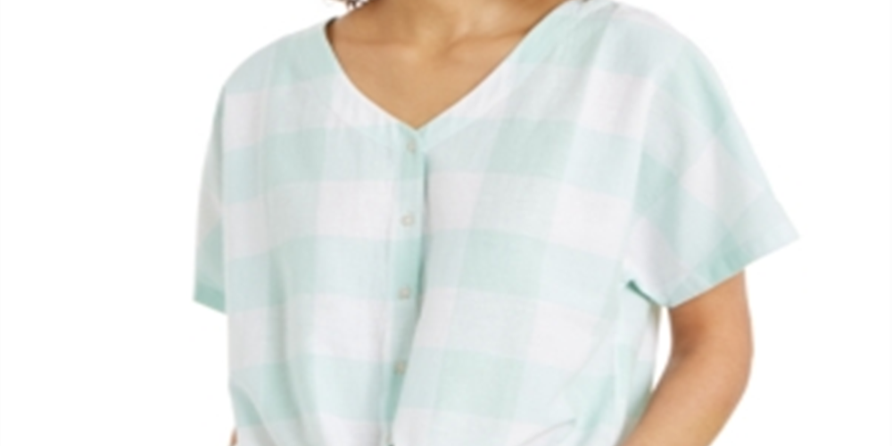 Style & Co Women's Tie Front Top Green Size Small