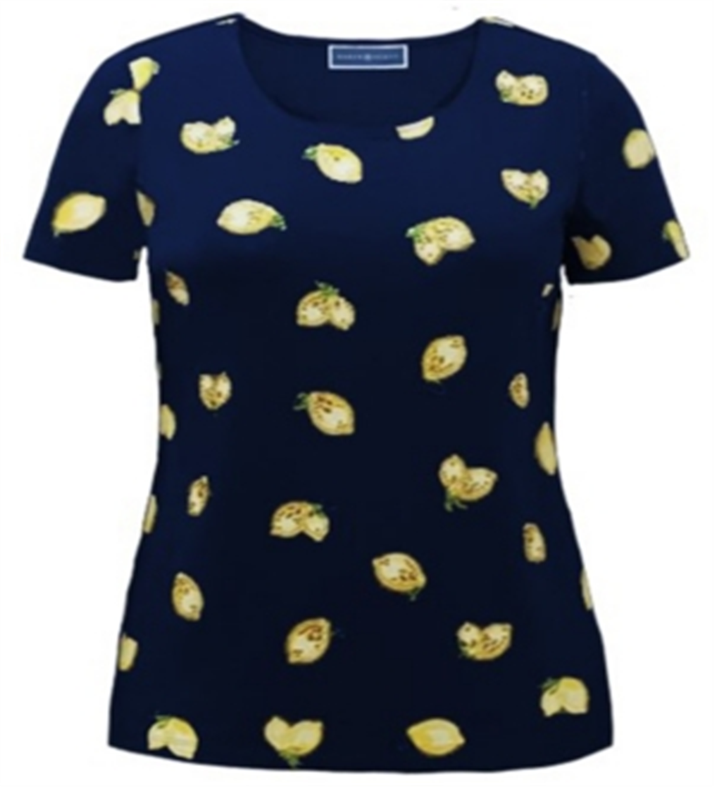 Karen Scott Women's Botanical Print Cotton Scoop Neck Top Blue Size Small