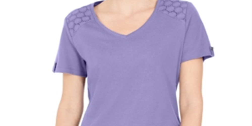 Karen Scott Women's Eyelet Shoulder V Neck Top Purple Size X-Small