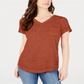 Style & Co Women's Burnout V Neck T-Shirt Cider Orange Size Petite L