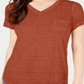 Style & Co Women's Burnout V Neck T-Shirt Cider Orange Size Petite L