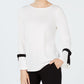 Charter Club Women's Solid Long Sleeve Jewel Neck Top White Size Medium