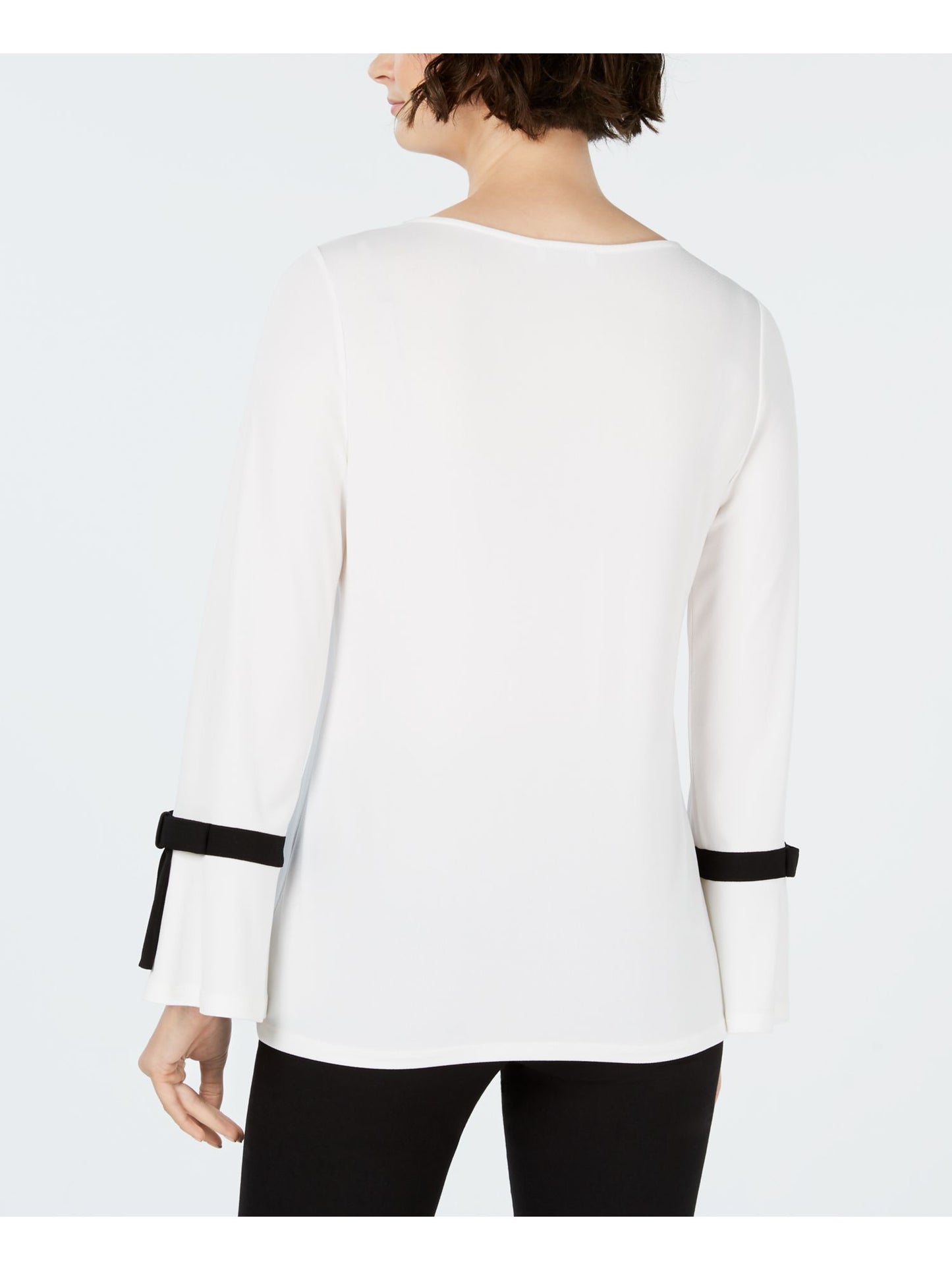 Charter Club Women's Solid Long Sleeve Jewel Neck Top White Size Medium