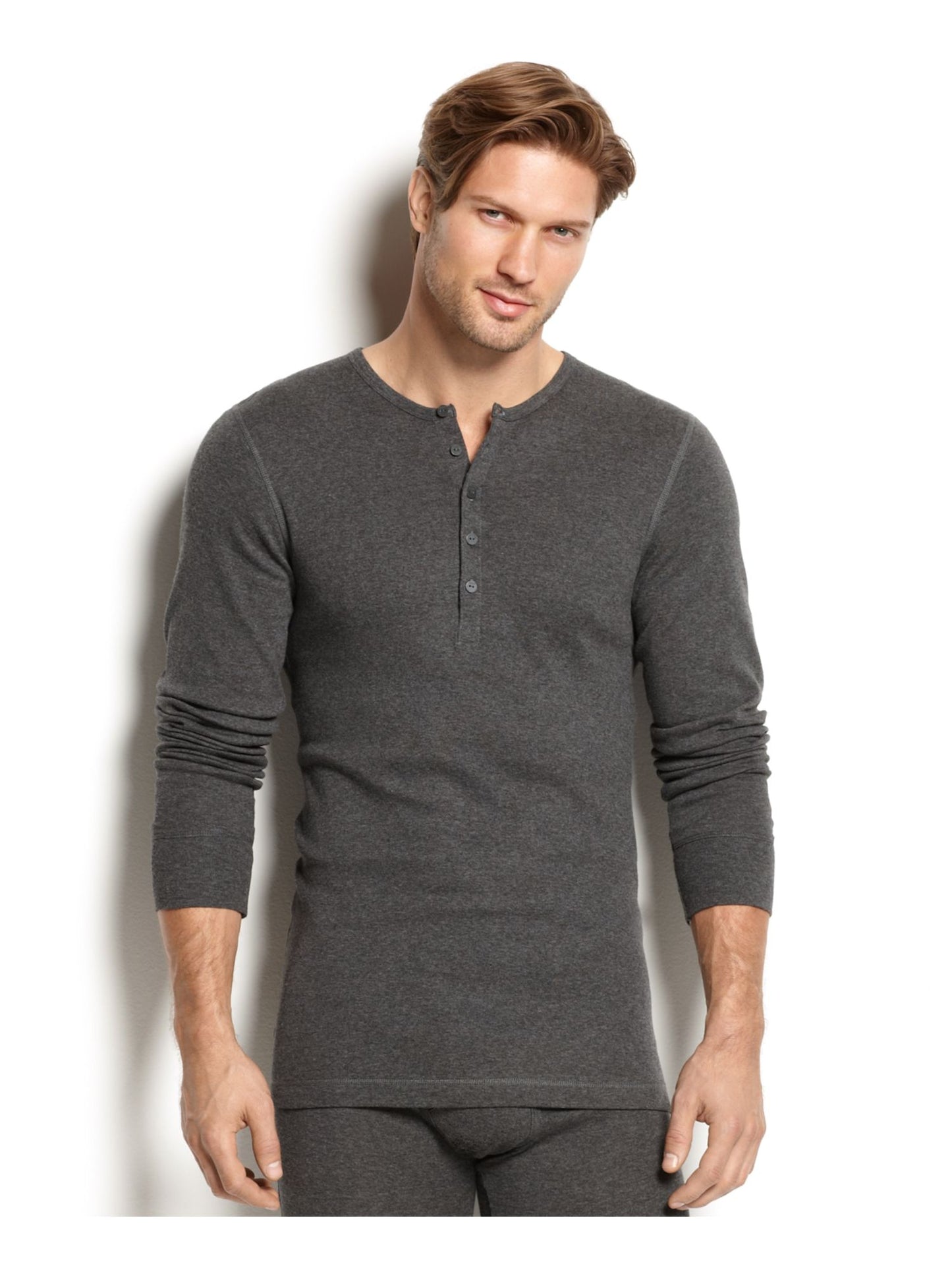 2(X)IST Men's Essential Long Sleeve Henley Gray Size Large