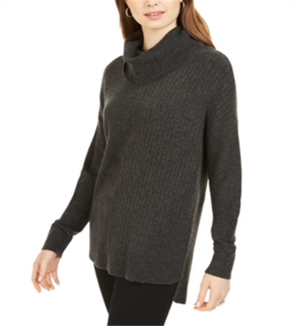 Style & Co Women's Ribbed Turtleneck Sweater Gray Size Petite L