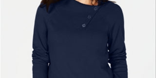 Karen Scott Women's Cotton Envelope Neck Sweater Blue Size X-Small