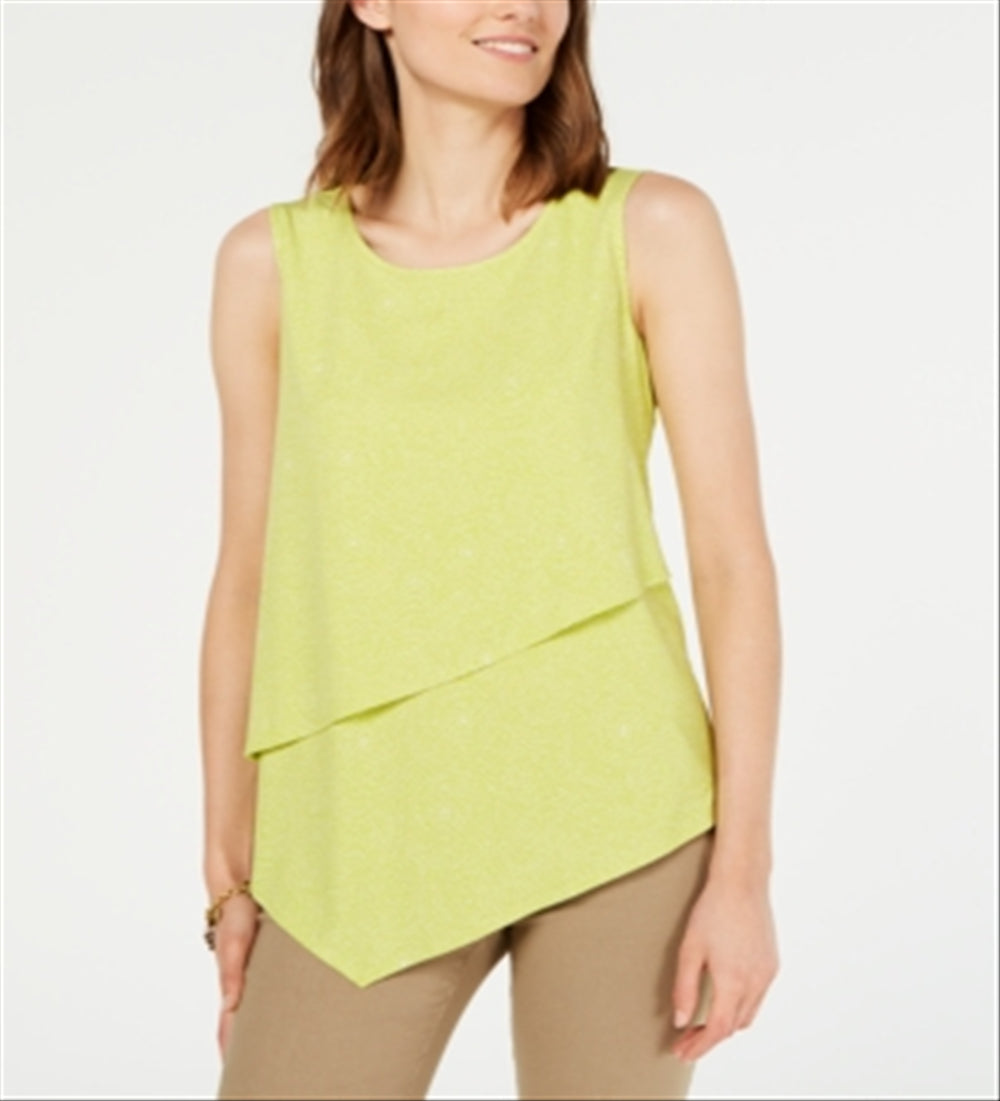 Alfani Women's Asymmetrical Overlay Top Green Size Petite L