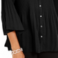 NY Collection Women's Pleated Button Front Bell Sleeve Top Black Size Petite Medium
