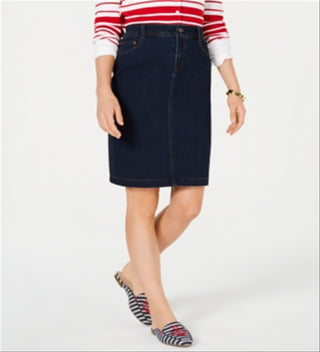 Charter Club Women's Tummy Control Denim Skirt Blue Size 2 Petite