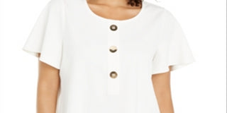 Alfani Women's Button Neck Flutter Sleeve Top White Size Large