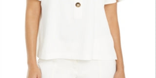 Alfani Women's Button Neck Flutter Sleeve Top White Size Large