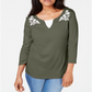 Karen Scott Women's Embroidered Cotton Layered Look Top Green Size Large